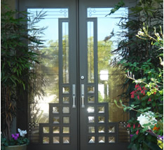 Front door to a home in Newport Beach, California